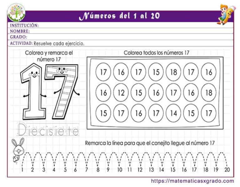 Actividades de números del 1 al 20 para preescolar para imprimir