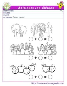 Sumas con dibujos para niños de preescolar para imprimir
