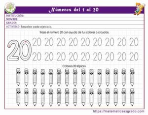 Actividades de números del 1 al 20 para preescolar para imprimir