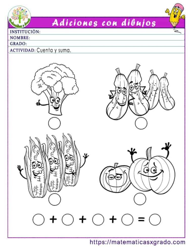 Sumas con dibujos para niños de preescolar para imprimir