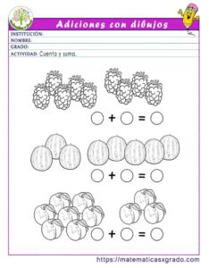 Sumas con dibujos para niños de preescolar para imprimir