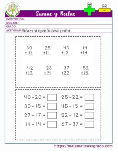 Sumas y restas para primer grado para imprimir